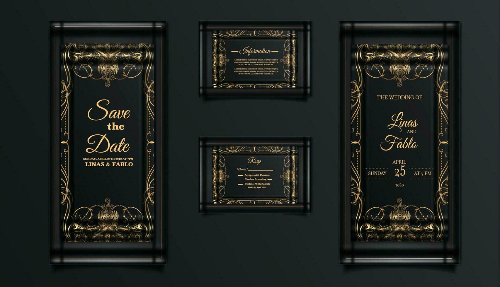 luxury wedding invitation cards set vector