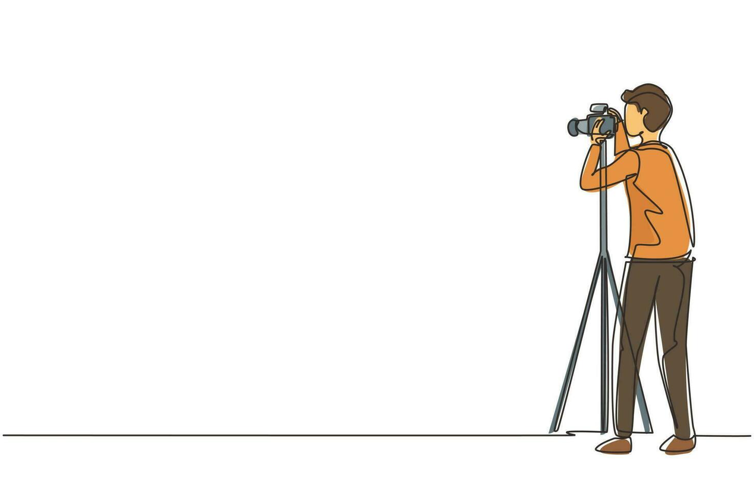 Continuous one line drawing male photographer with camera. Studio photo. Professional photographer taking pictures, images. Photography concept. Single line draw design graphic illustration vector