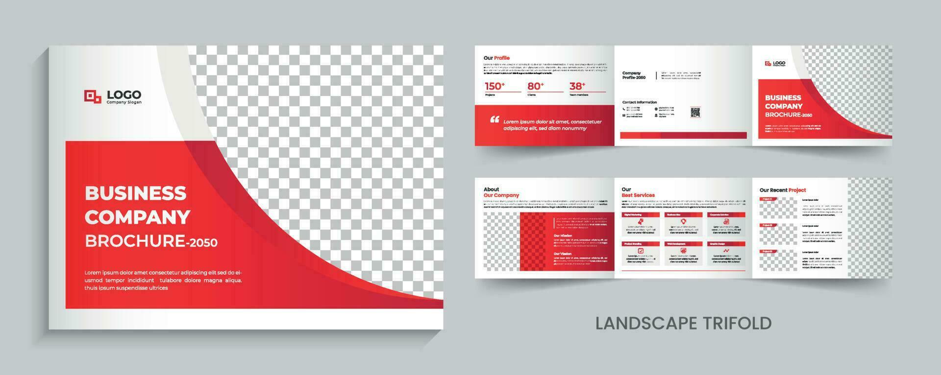 Corporate company profile trifold brochure landscape modern style. simple editable vector