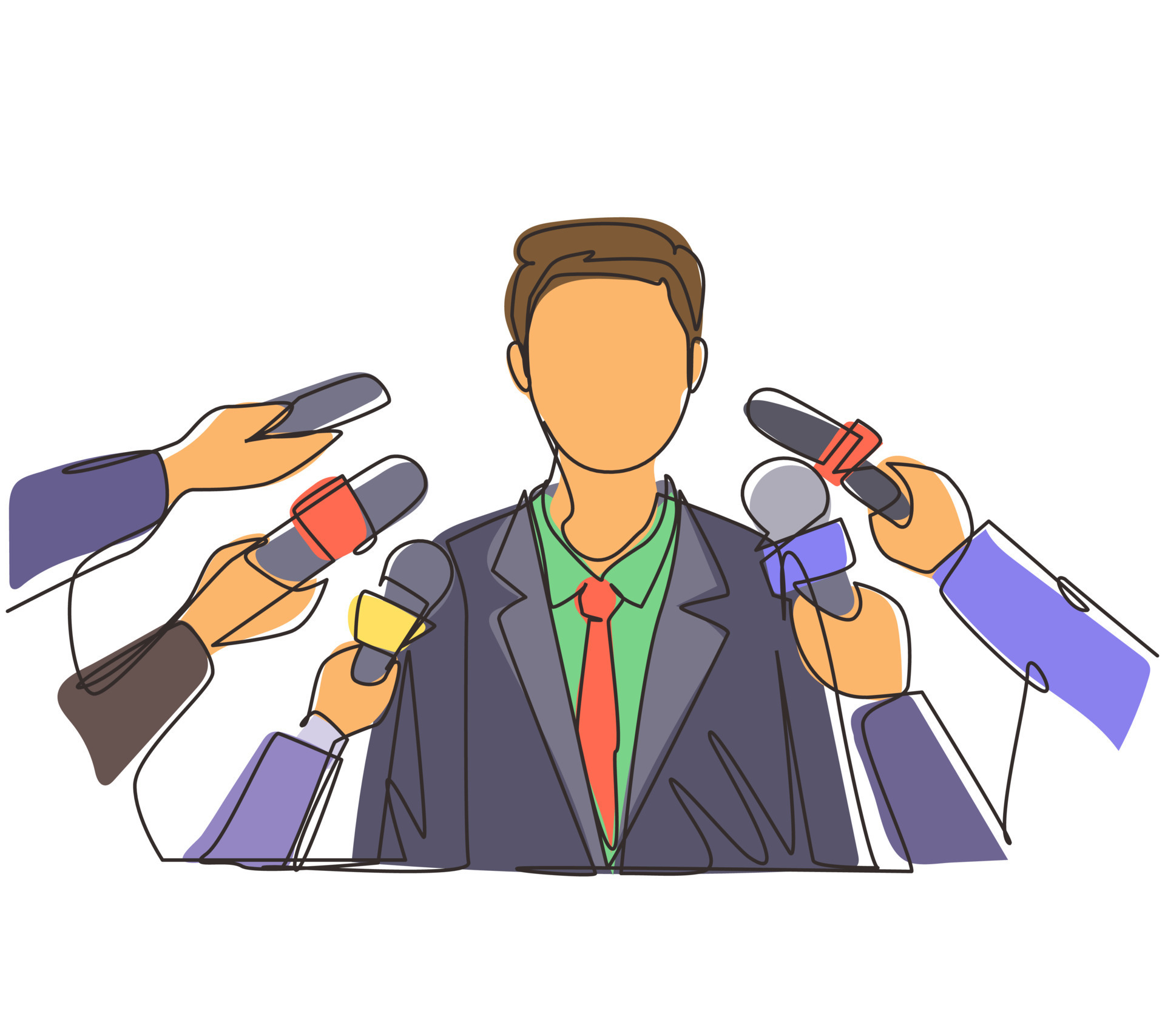 Single one line drawing interview. Man with microphones. Popular person,  presenter, celebrity, political gives comment for breaking news, reportage,  tv. Continuous line draw design vector illustration 23657438 Vector Art at  Vecteezy