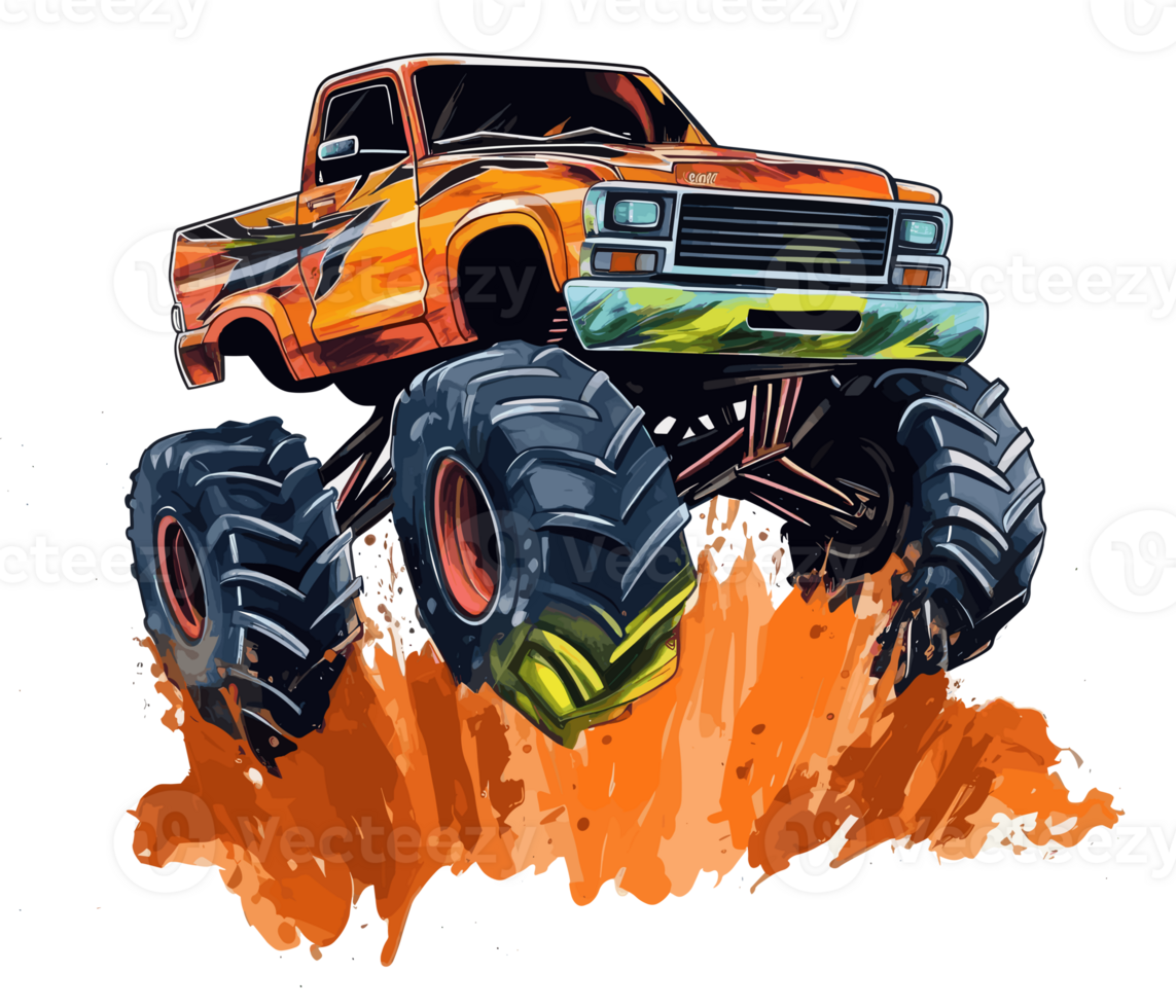 Monster truck with multicolored paint splash . png