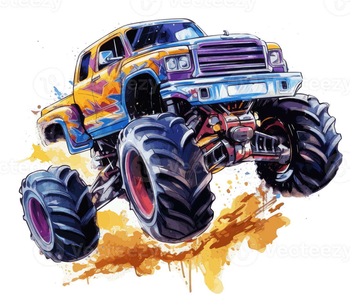 Monster truck with multicolored paint splash . png