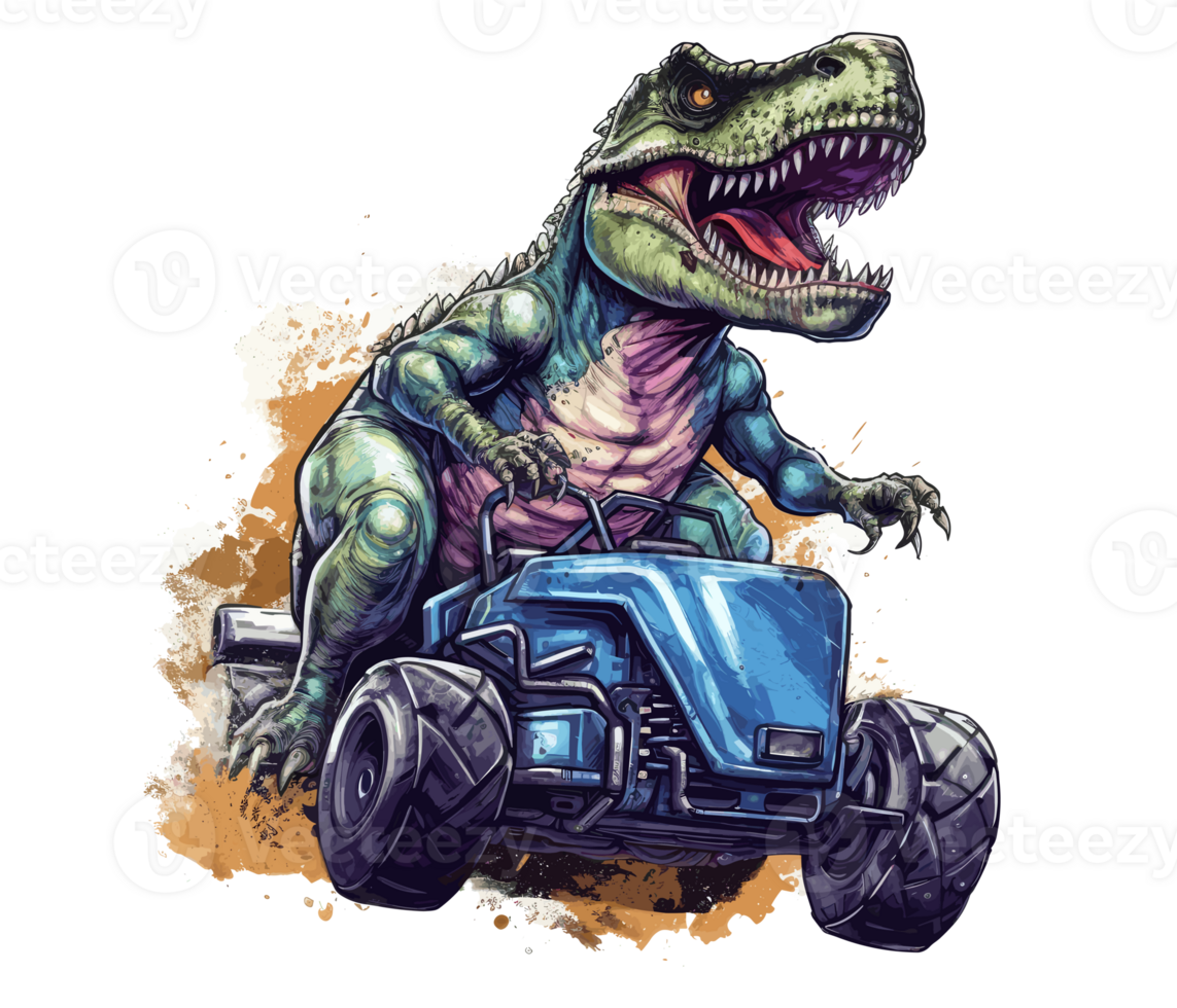 t-rex equitação em caminhão , desenho animado dinossauro personagens dirigindo . ai gerado png