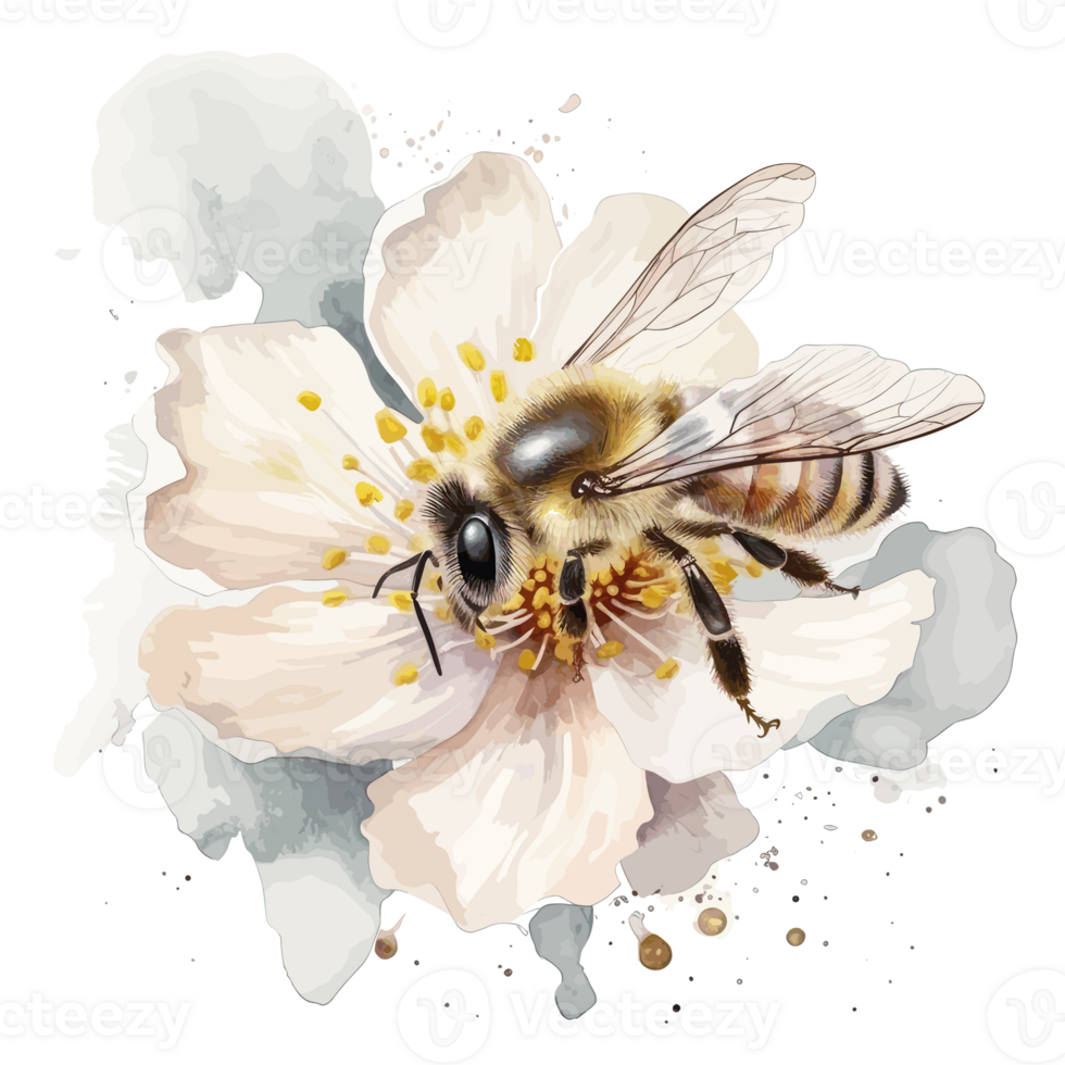 watercolor bee honeycomb honey flowers . png