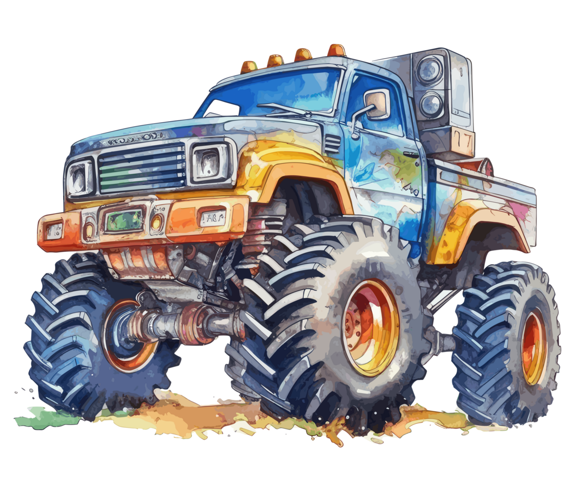 Monster truck with multicolored paint splash . png