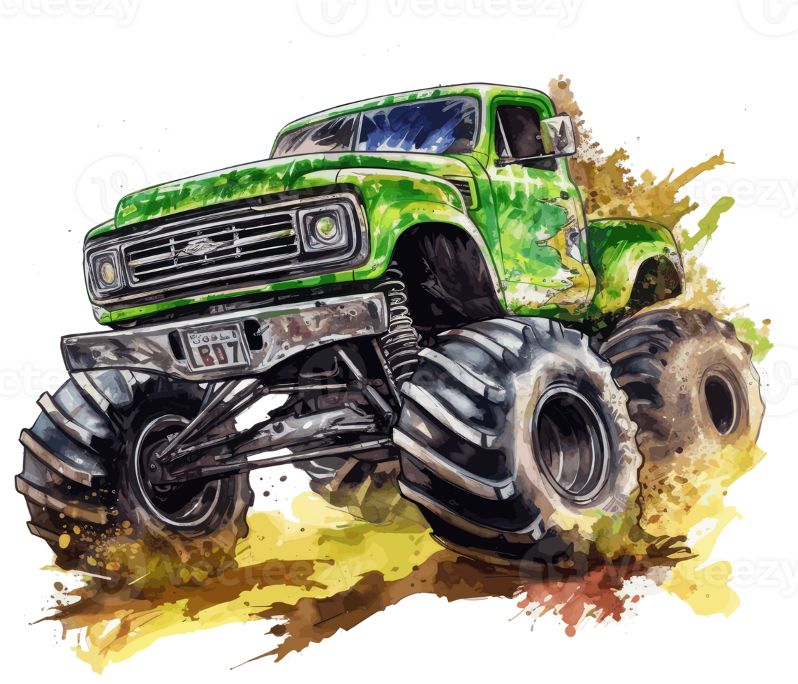 Monster truck with multicolored paint splash . png