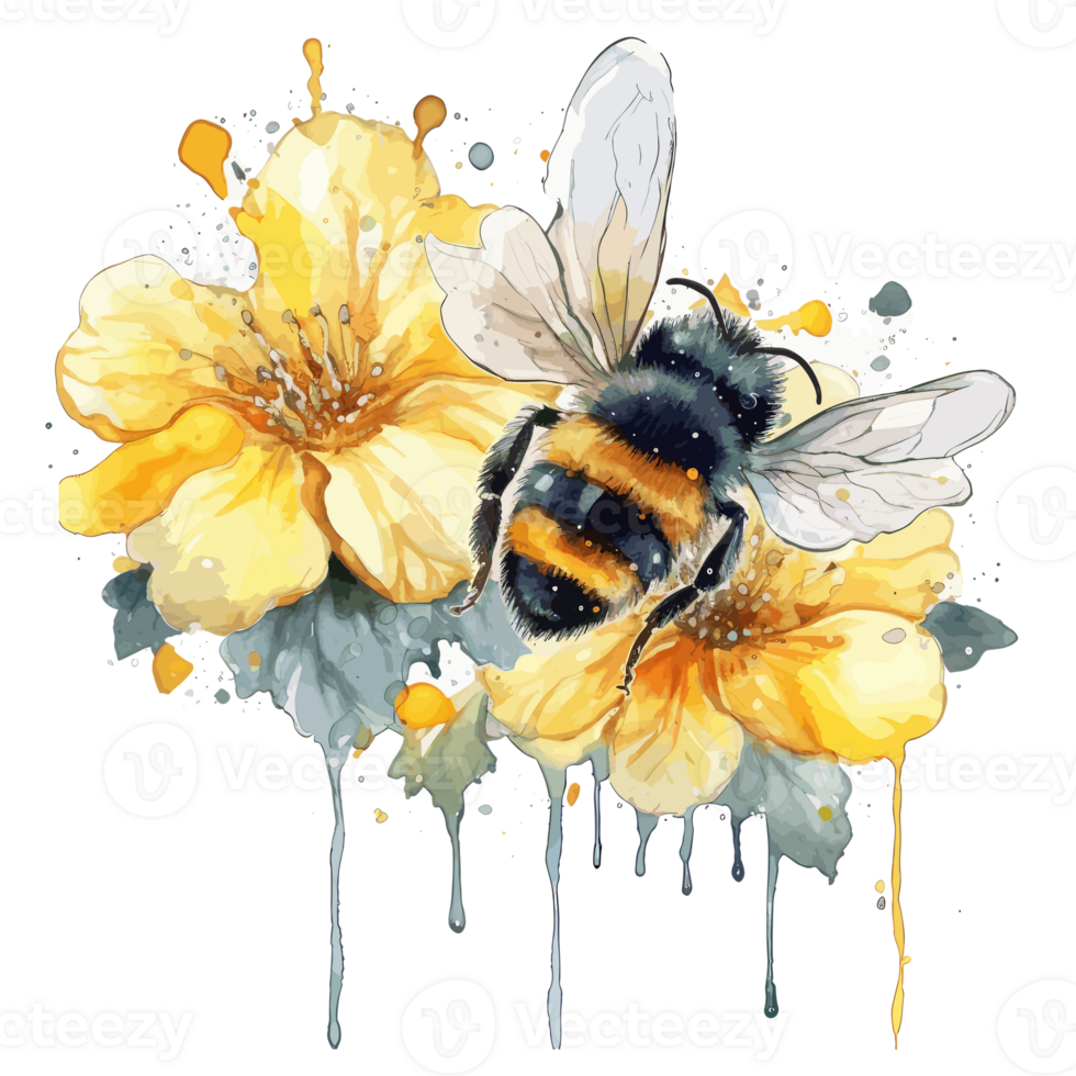 Aquarell Biene Bienenwabe Honig Blumen . ai generiert png
