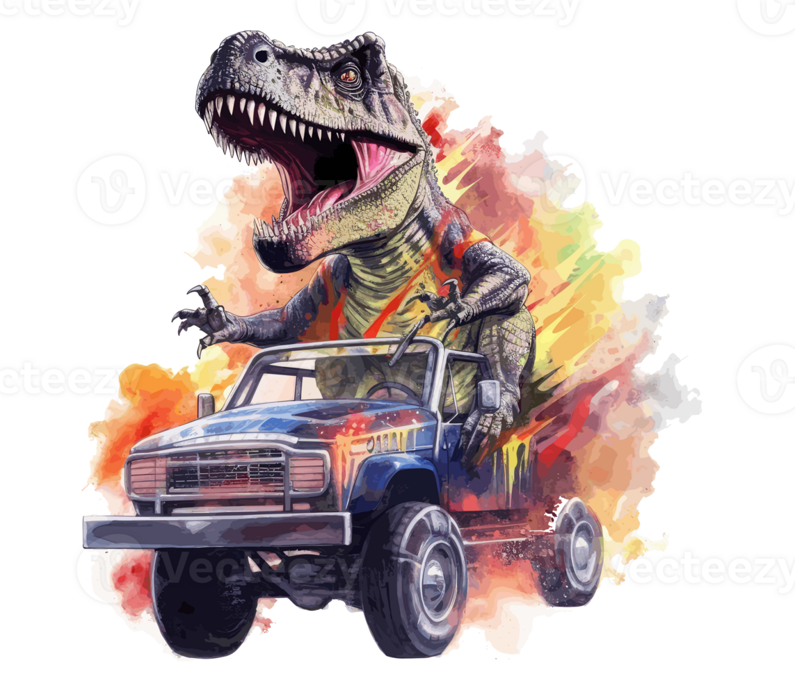 t-rex equitação em caminhão , desenho animado dinossauro personagens  dirigindo . ai gerado 23657746 PNG