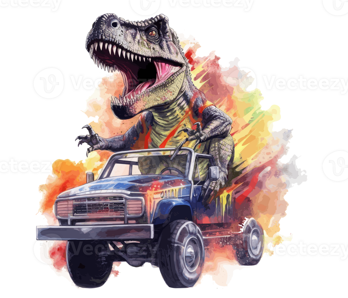 t-rex équitation sur un camion , dessin animé dinosaure personnages  conduite . ai généré 23657829 PNG