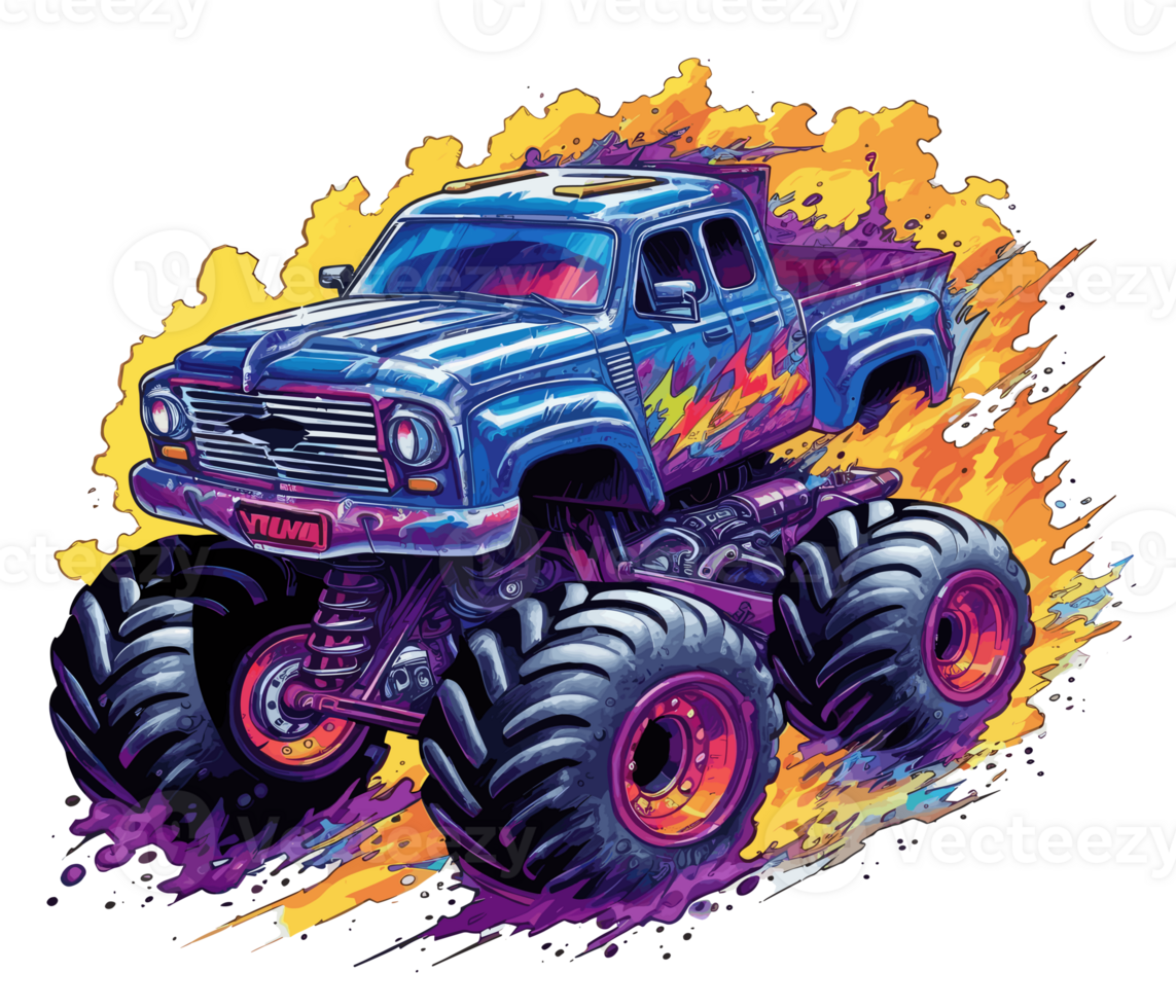 Monster truck with multicolored paint splash . png