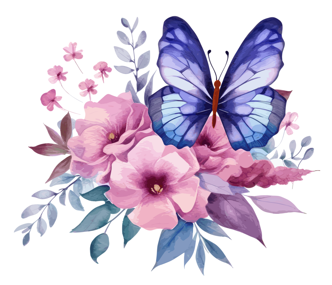 Aquarell bunt Schmetterling und Blume . ai generiert png