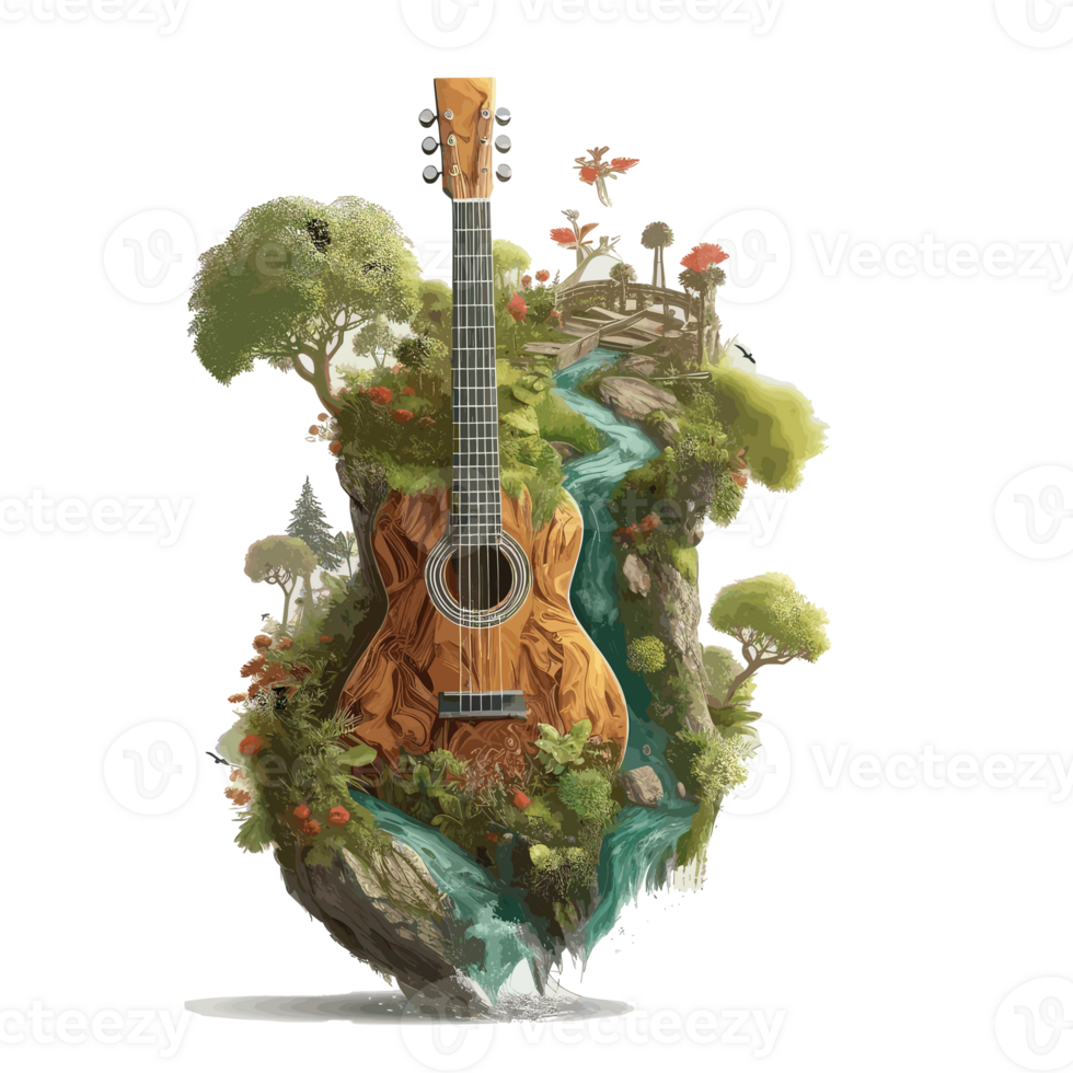 aquarelle classique guitare fleurs accroché à le guitare . ai généré png