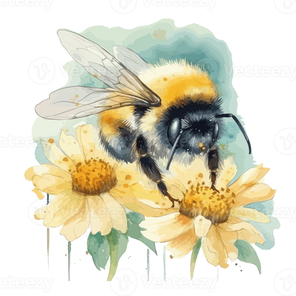 watercolor bee honeycomb honey flowers . png