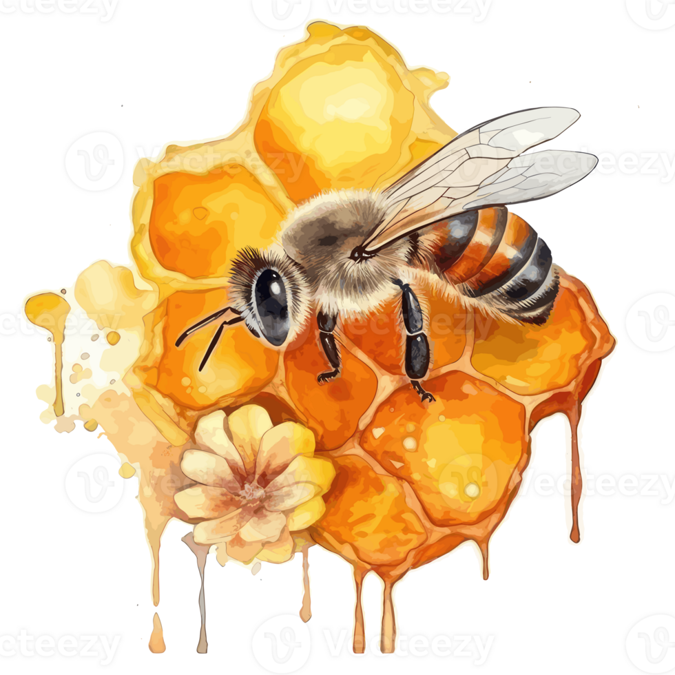 watercolor bee honeycomb honey . png