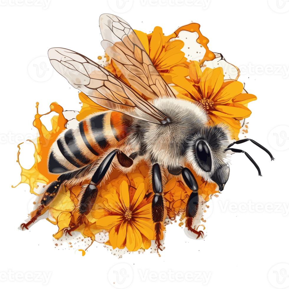 watercolor bee honeycomb honey . png