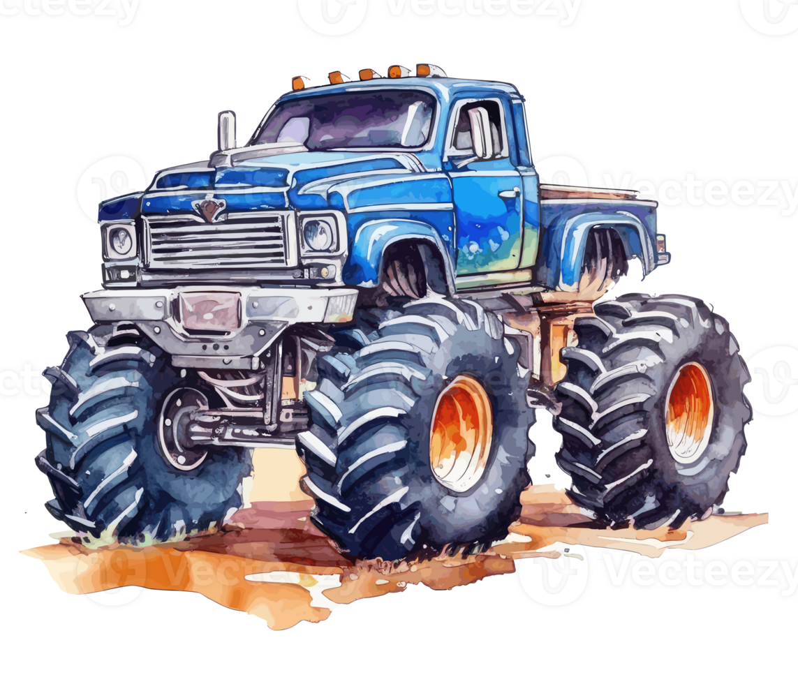 Monster truck with multicolored paint splash . png