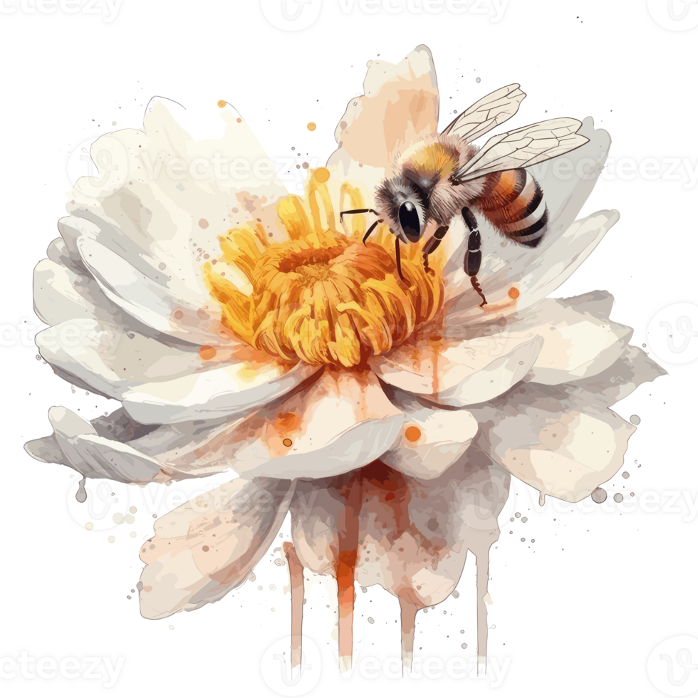 watercolor bee honeycomb honey flowers . png