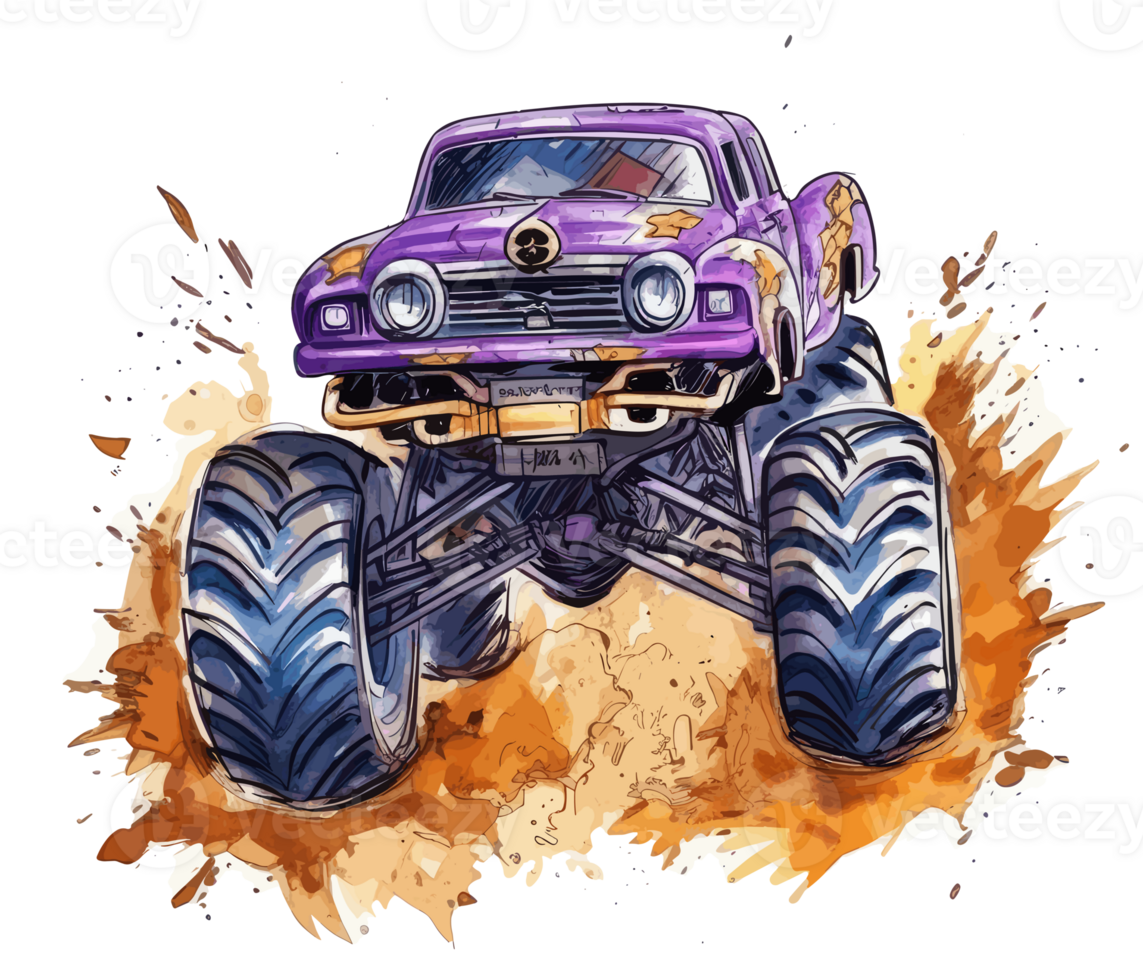 Monster truck with multicolored paint splash . png