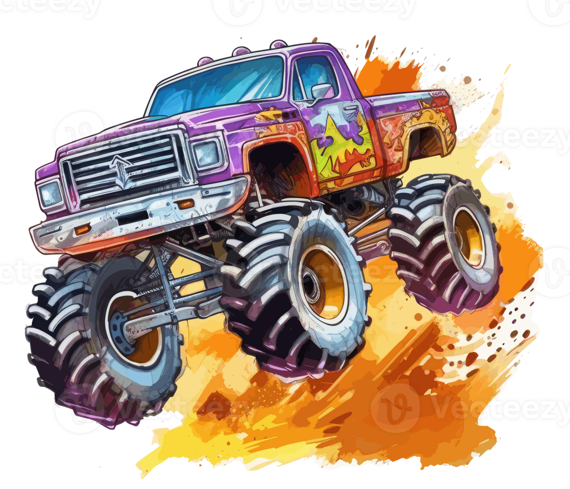 Monster truck with multicolored paint splash . png