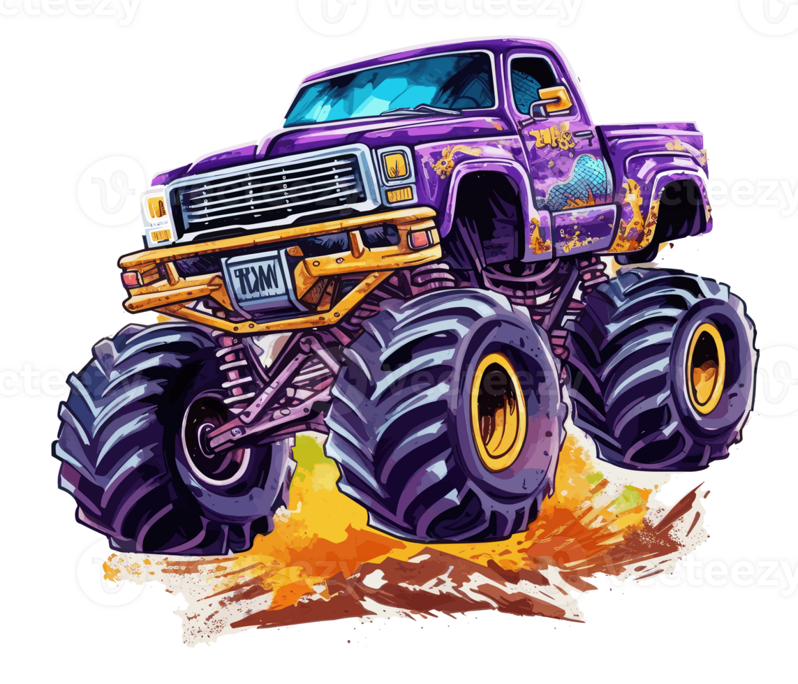 Monster truck with multicolored paint splash . png