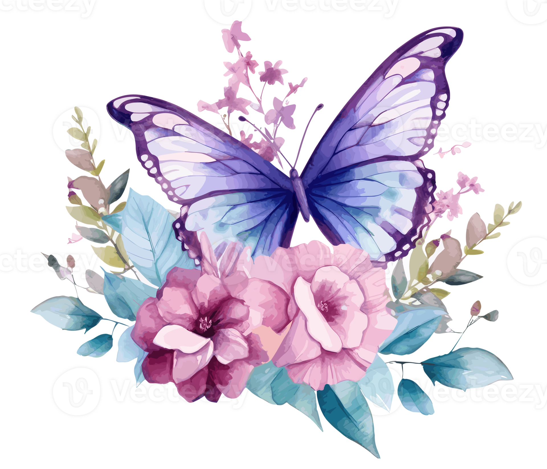 Watercolor colorful butterfly and flower . 23657802 PNG