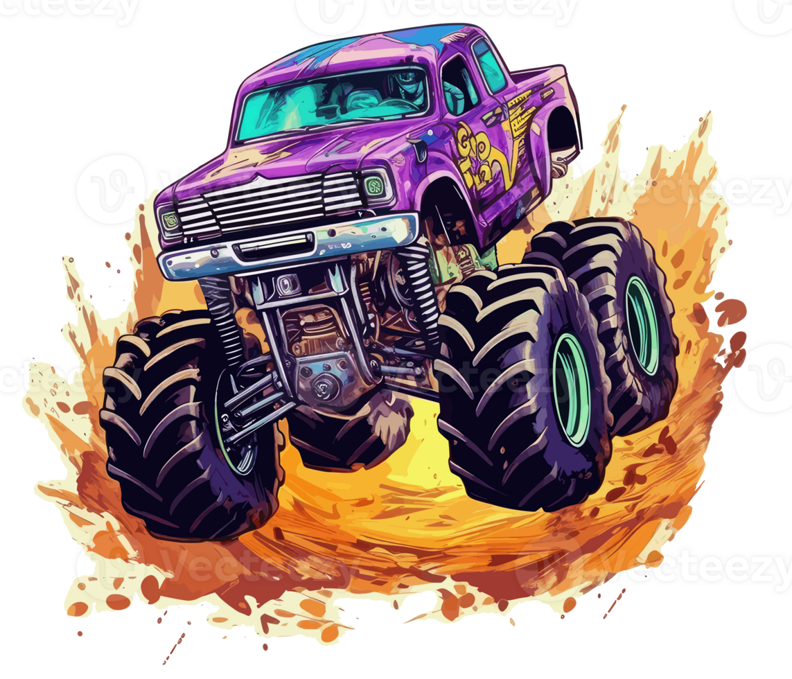 Monster truck with multicolored paint splash . png