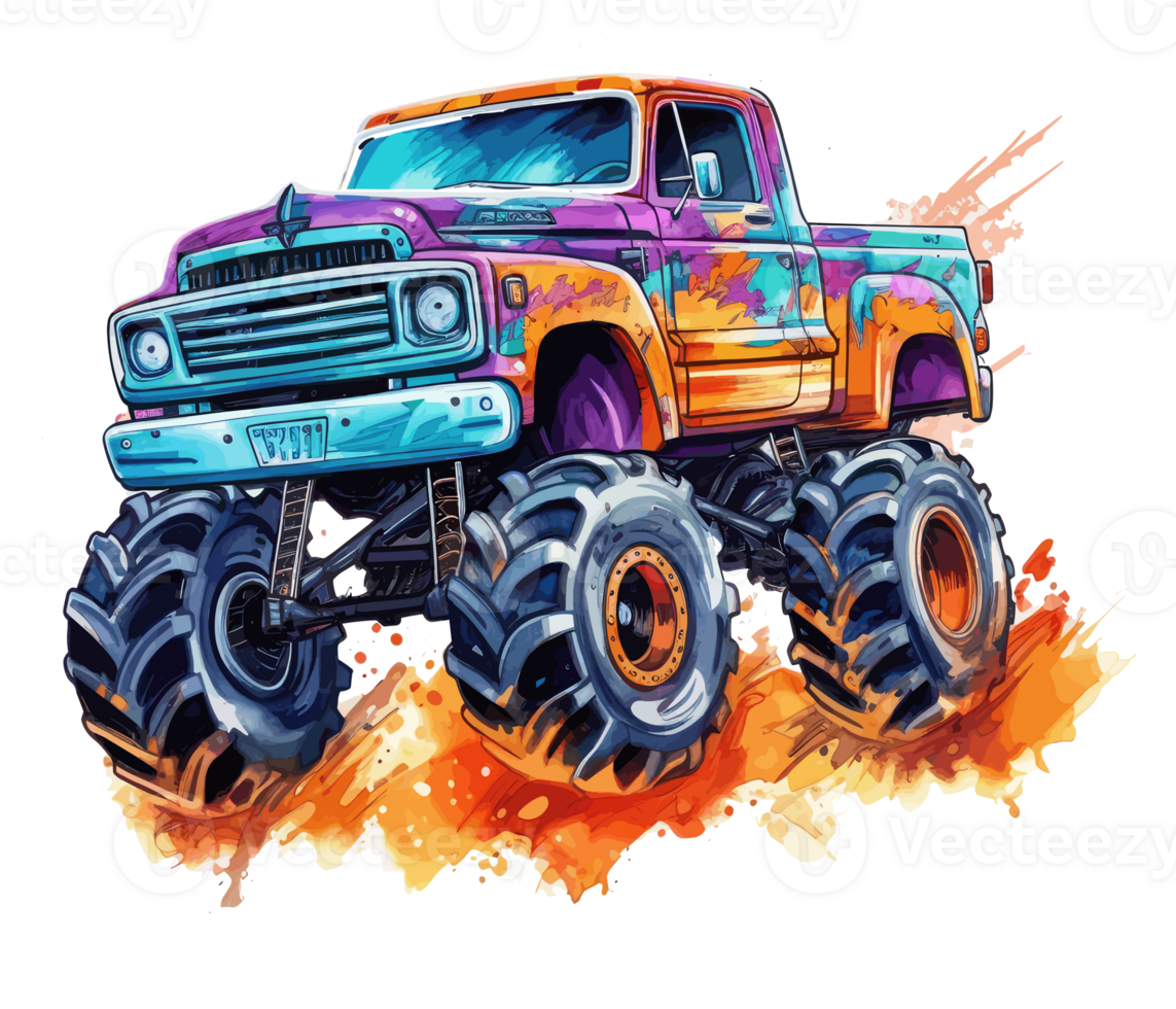 Monster truck with multicolored paint splash . png