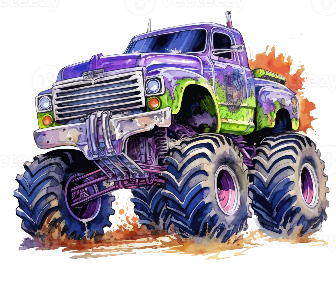 Monster truck with multicolored paint splash . png