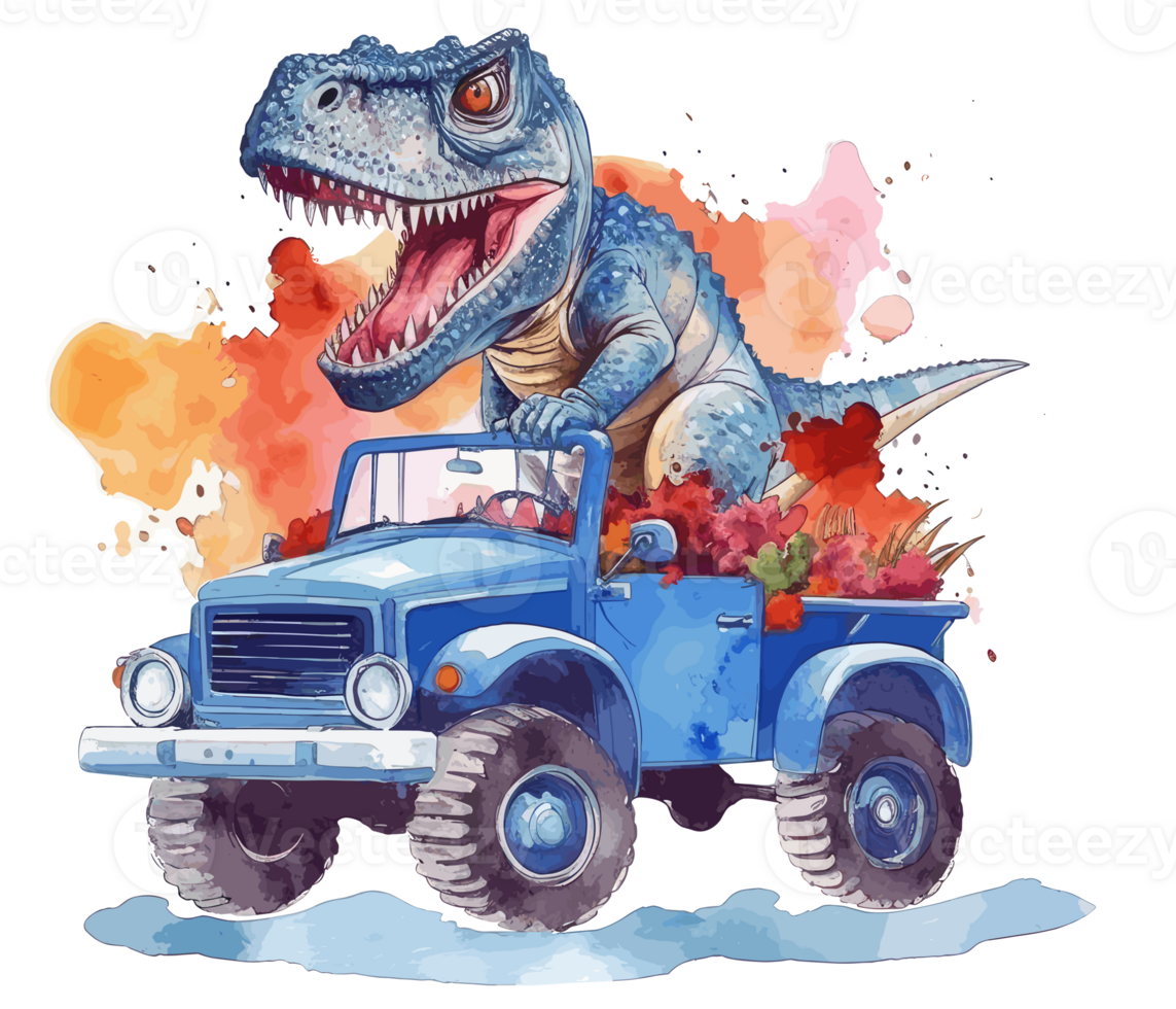 T-Rex Riding on Truck , Cartoon dinosaur characters driving . png