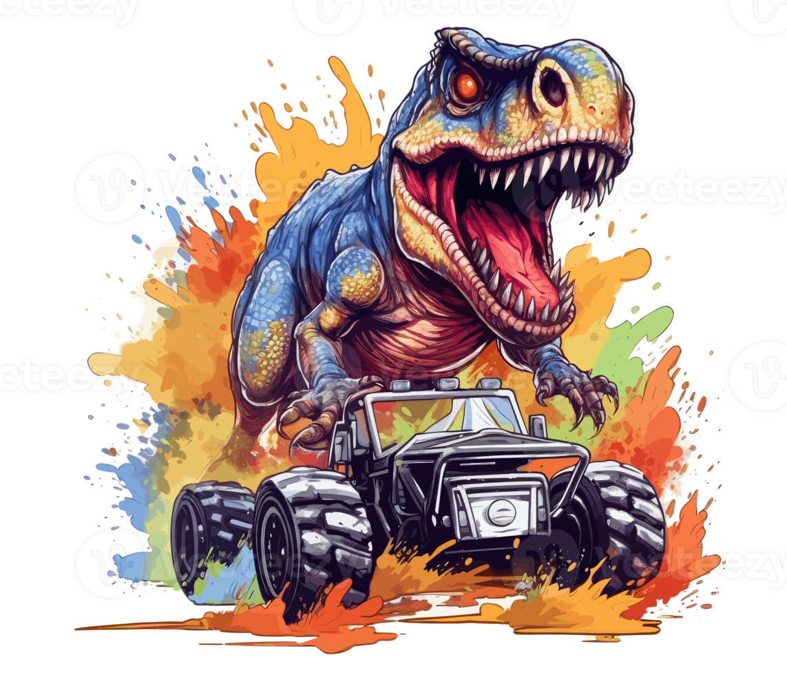 T-Rex Riding on Truck , Cartoon dinosaur characters driving . png