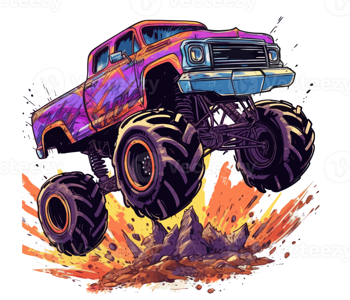 Monster truck with multicolored paint splash . png