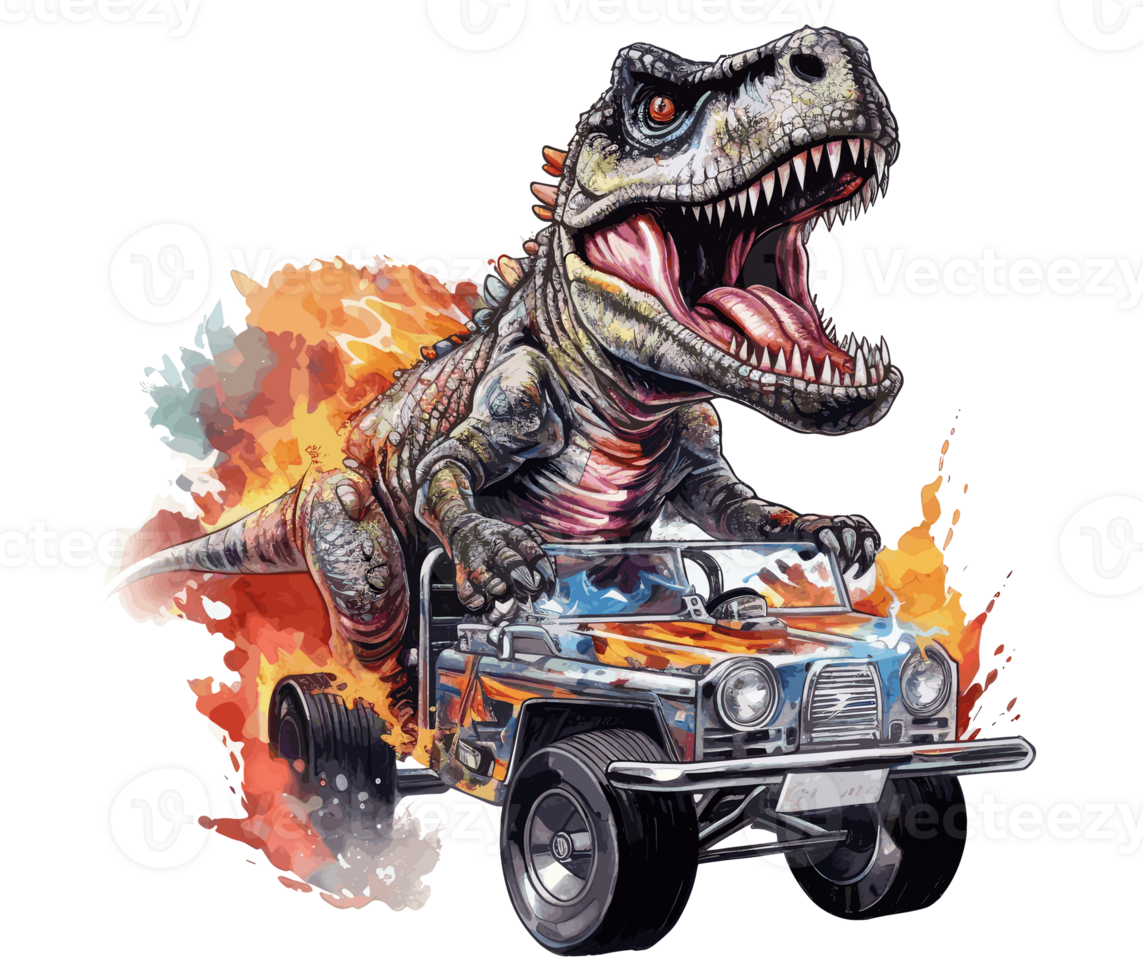 T-Rex Riding on Truck , Cartoon dinosaur characters driving . png