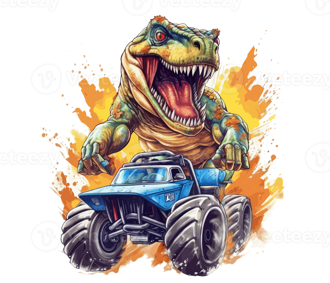 T-Rex Riding on Truck , Cartoon dinosaur characters driving . png