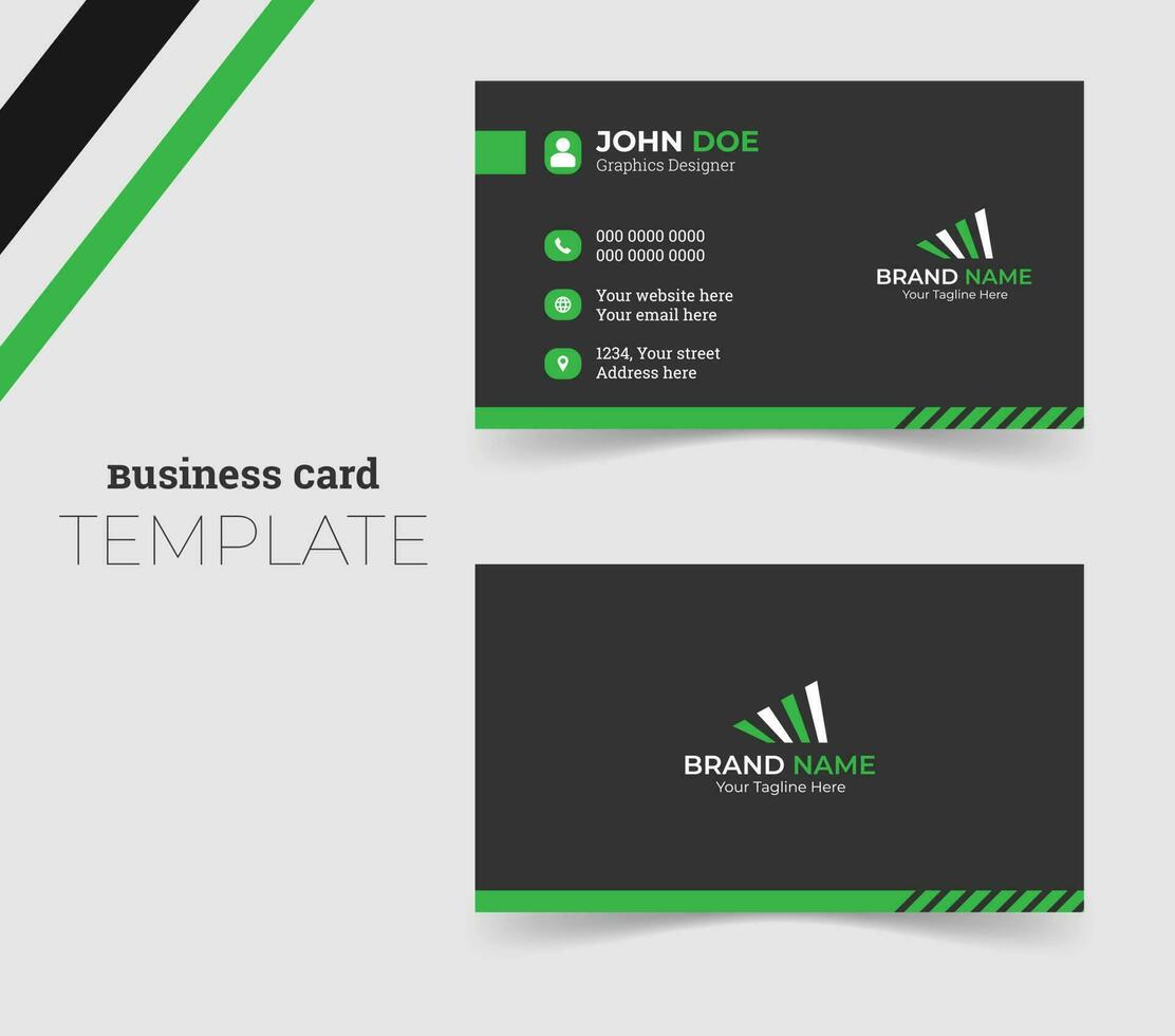 Simple minimalistic and creative business card template in green and black colour vector