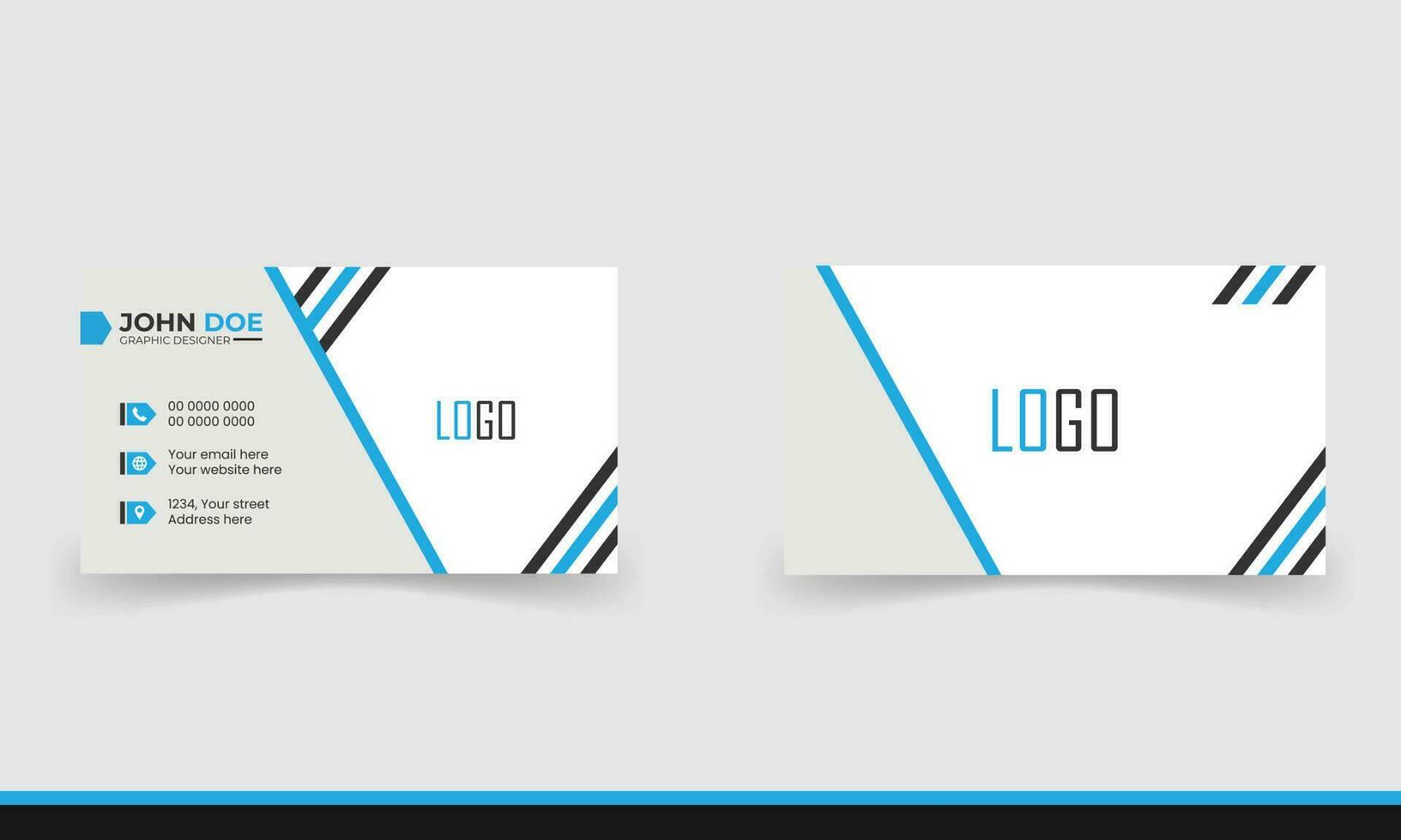 Simple minimalistic and modern business card template in blue and black color. vector