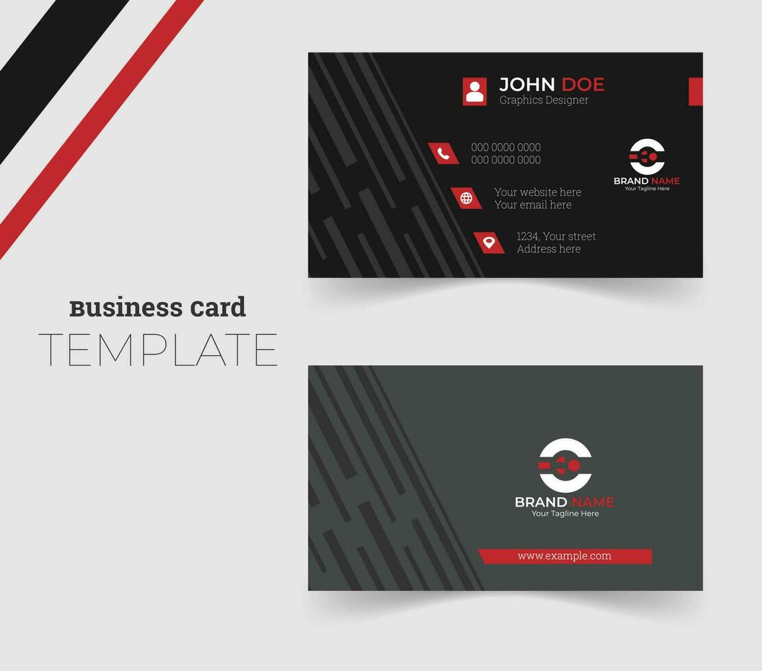Simple minimalistic and modern business card template in red and black color. vector