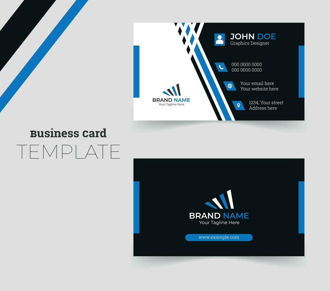 Simple minimalistic and modern business card template in blue and black color. vector