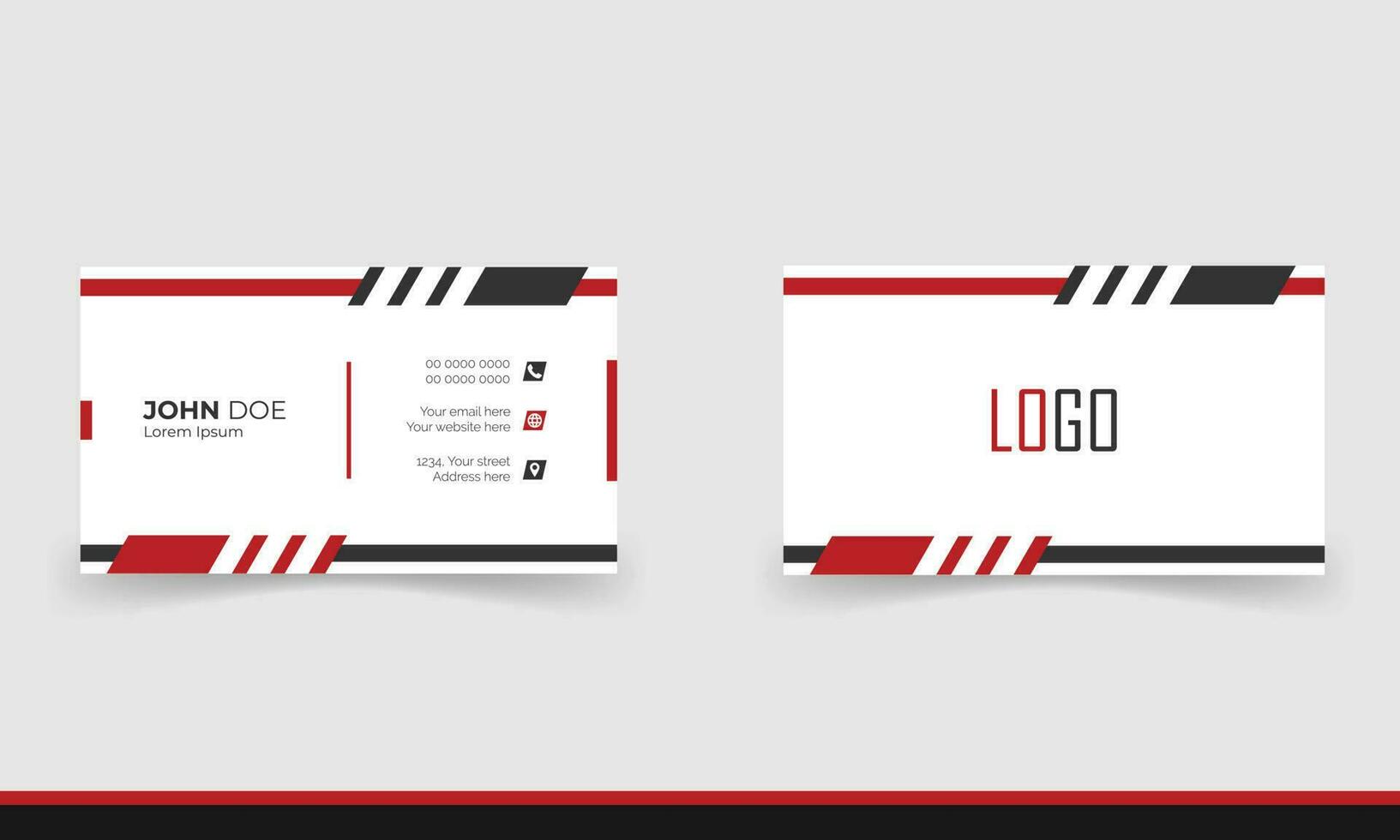 Simple minimalistic and modern business card template in red and black color combination. vector