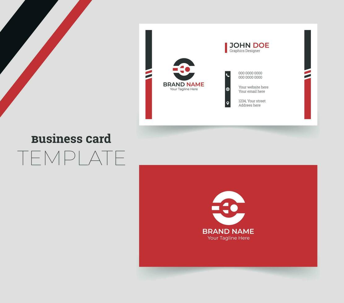 Simple minimalistic and modern business card template in red and black color. vector