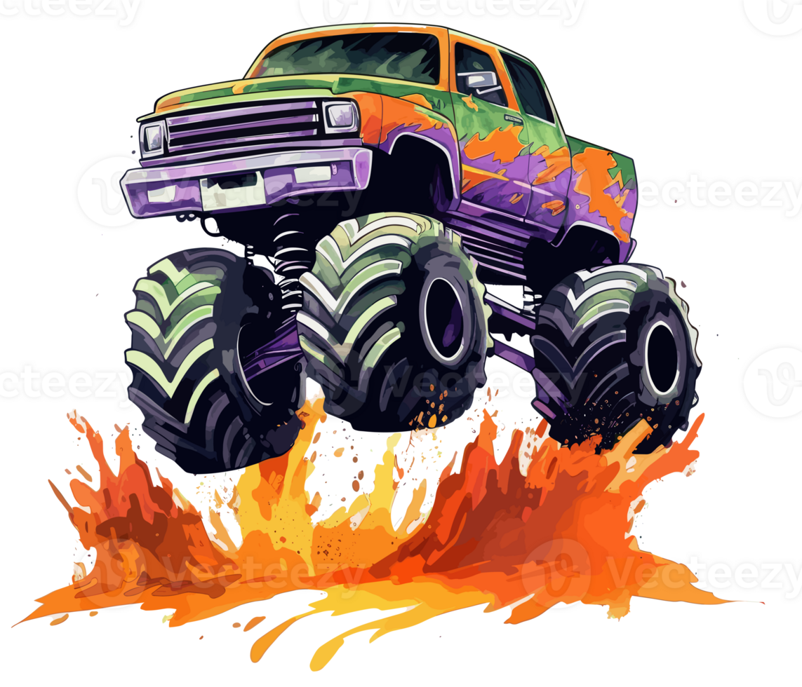 Monster truck with multicolored paint splash . png