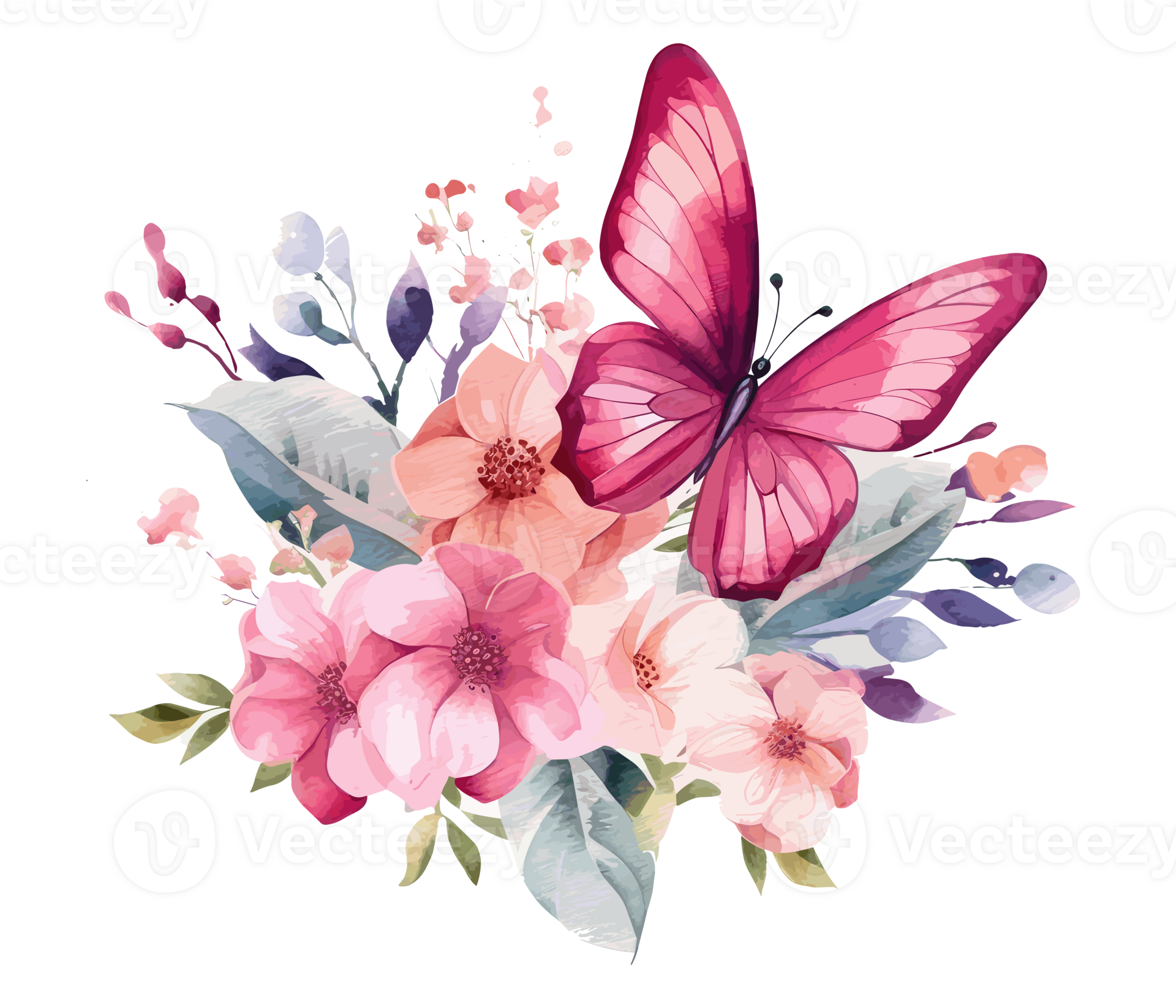 Watercolor colorful butterfly and flower . 23657915 PNG