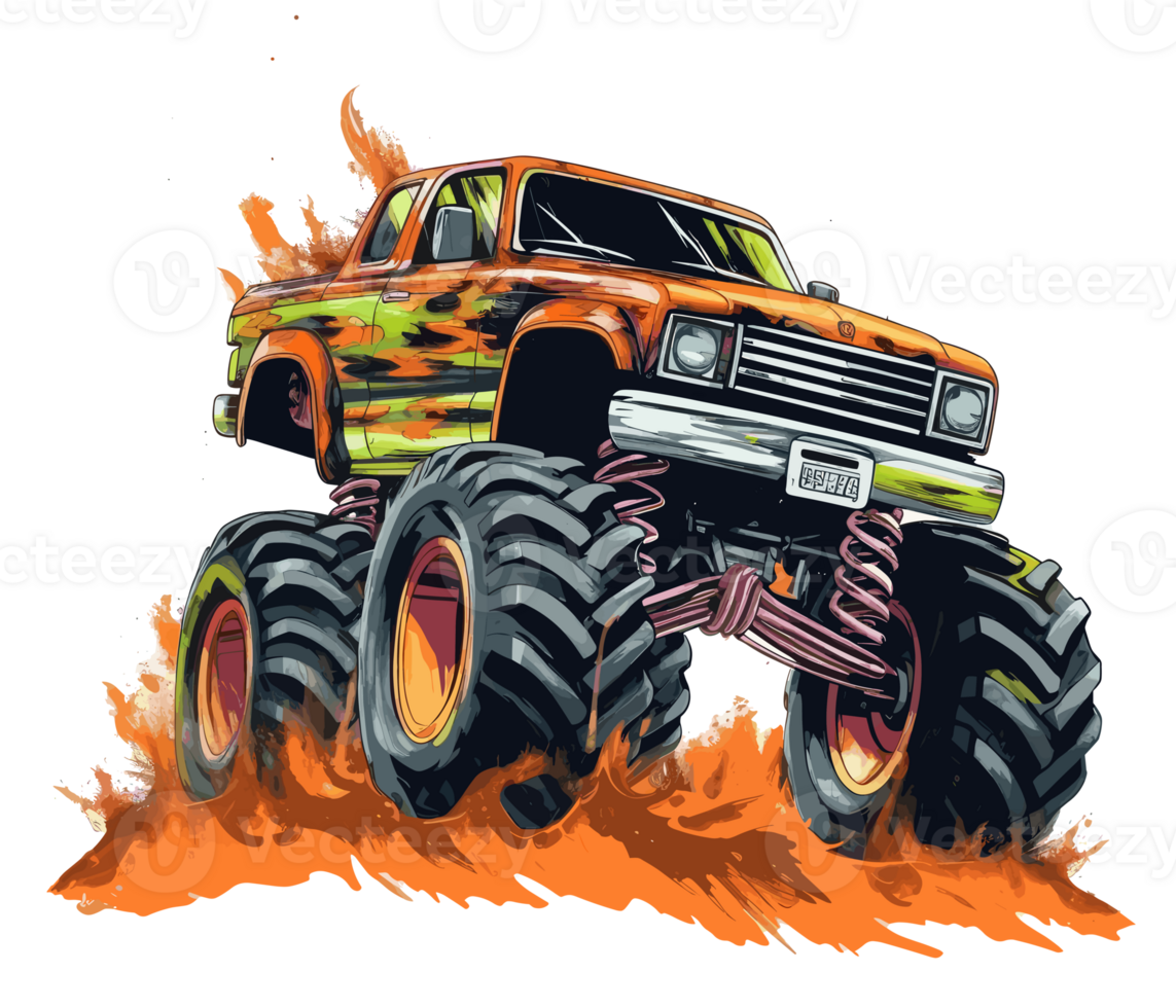 Monster truck with multicolored paint splash . png