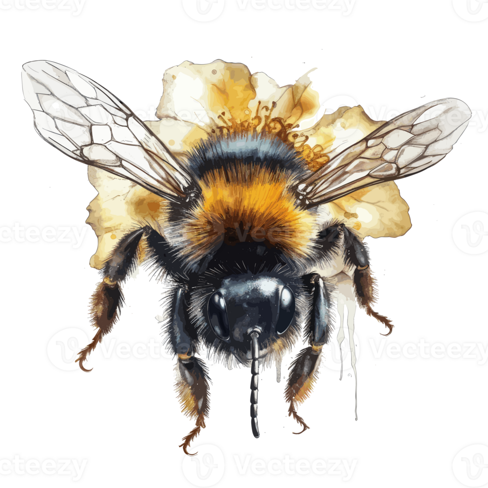 watercolor bee honeycomb honey flowers . png