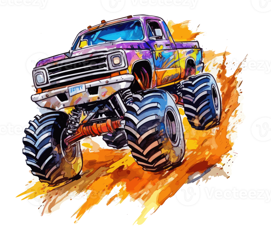 Monster truck with multicolored paint splash . png