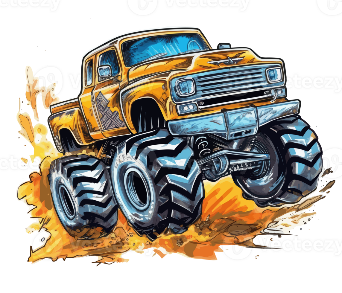 Monster truck with multicolored paint splash . png