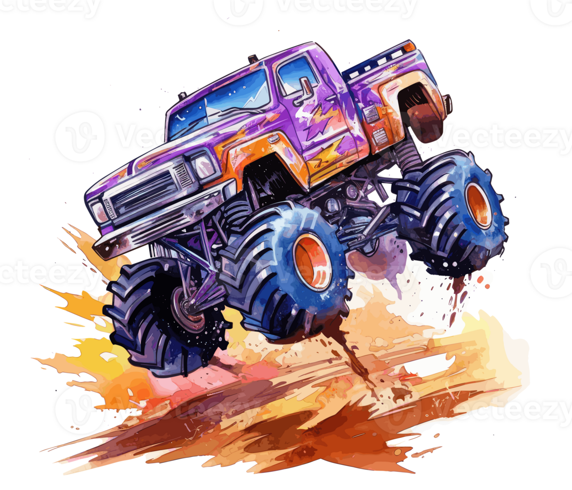 Monster truck with multicolored paint splash . png