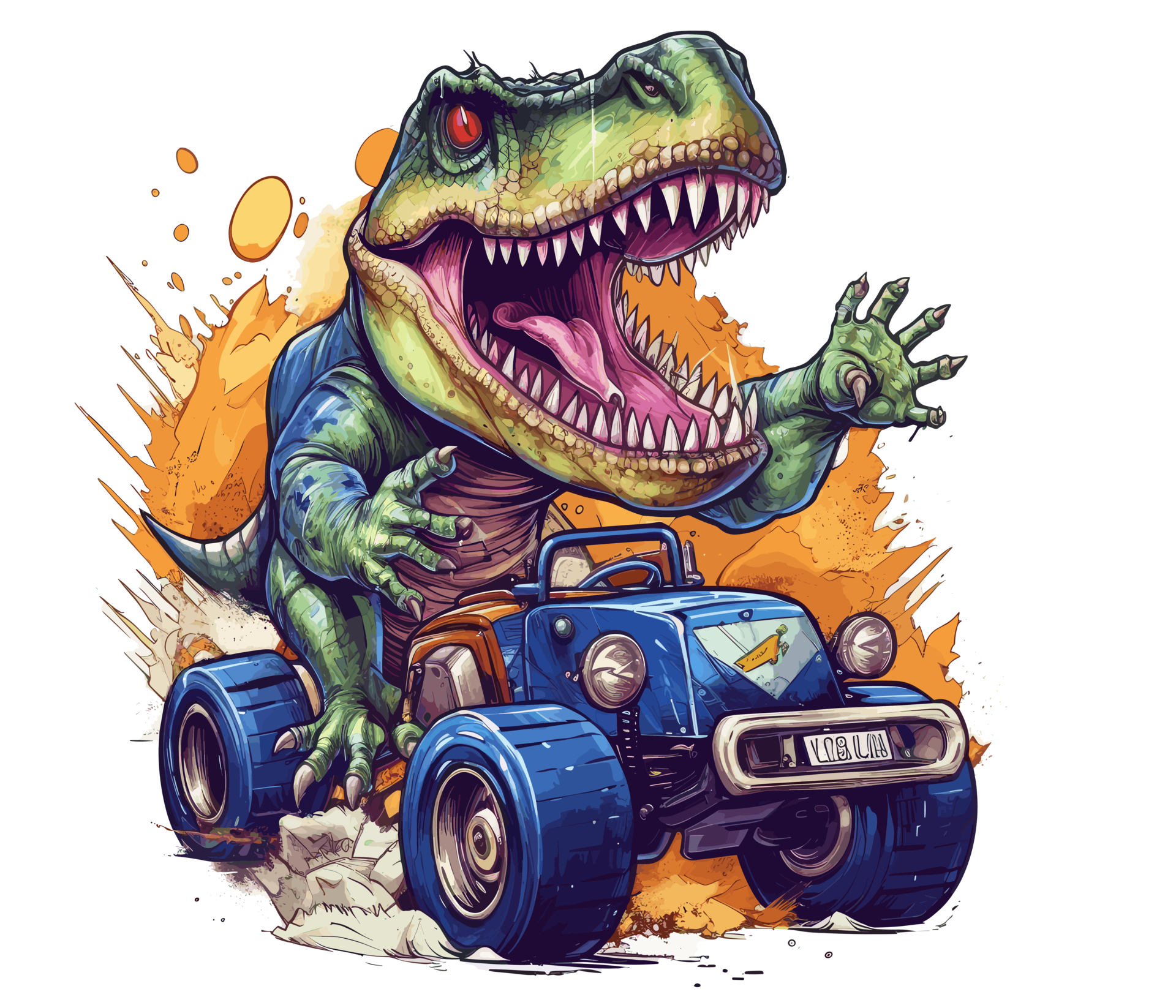 t-rex equitação em caminhão , desenho animado dinossauro personagens  dirigindo . ai gerado 23657736 PNG