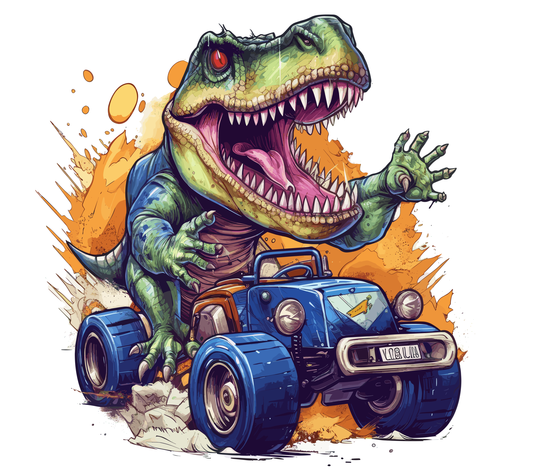 t-rex equitação em caminhão , desenho animado dinossauro personagens  dirigindo . ai gerado 23657746 PNG