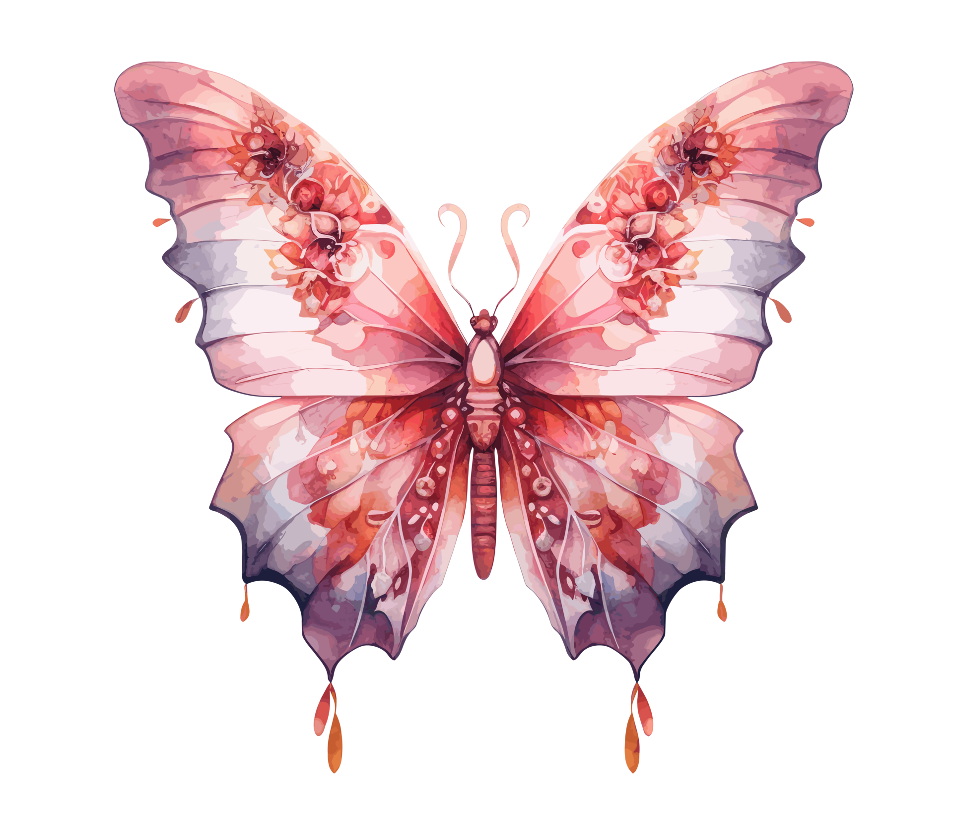 Watercolor colorful butterflies, isolated on transparent