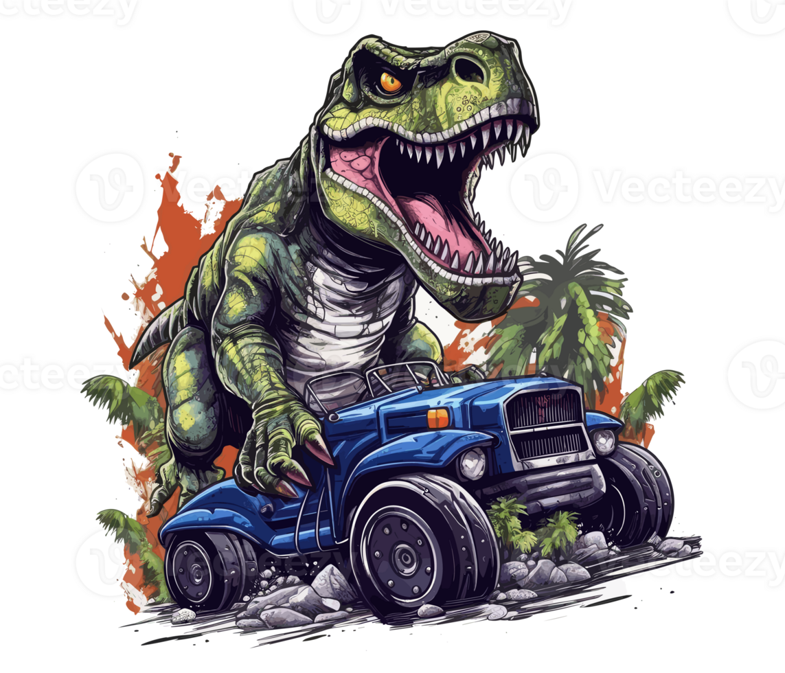 t-rex équitation sur un camion , dessin animé dinosaure personnages  conduite . ai généré 23657959 PNG